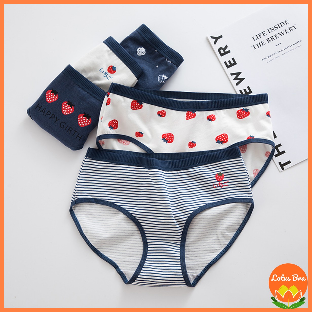 Set 5 quần lót dễ thương quần lót nữ sinh Dâu đỏ (Size M L)