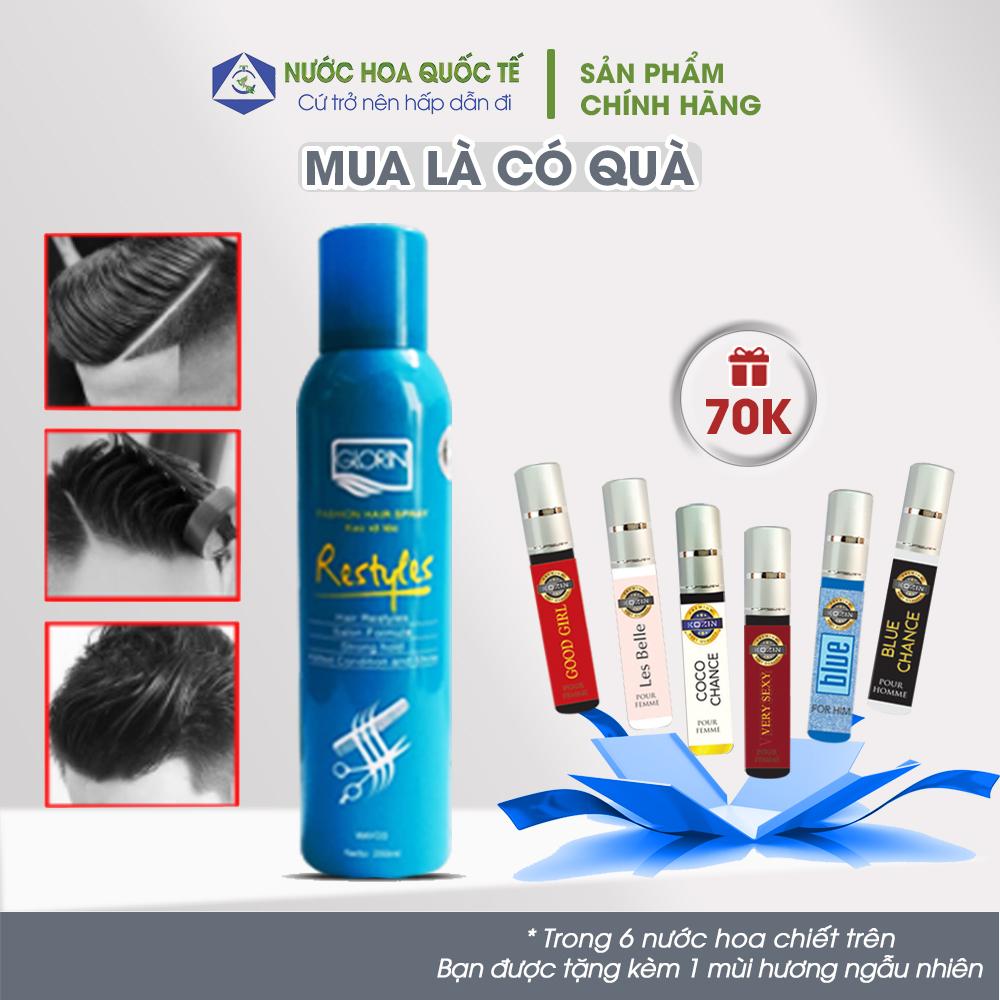 🎁 Keo Gôm Xịt Tạo Kiểu Tóc Chải Tóc Glorin Restyles gôm keo vuốt tóc cho nam nữ Giữ Nếp Chuẩn Salon 200ml Nuochoaquocte