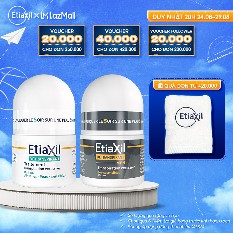 Combo lăn khử mùi mồ hôi dành cho nam giới etiaxil men 15ml và lăn khử mùi chuyên sâu for men 15ml