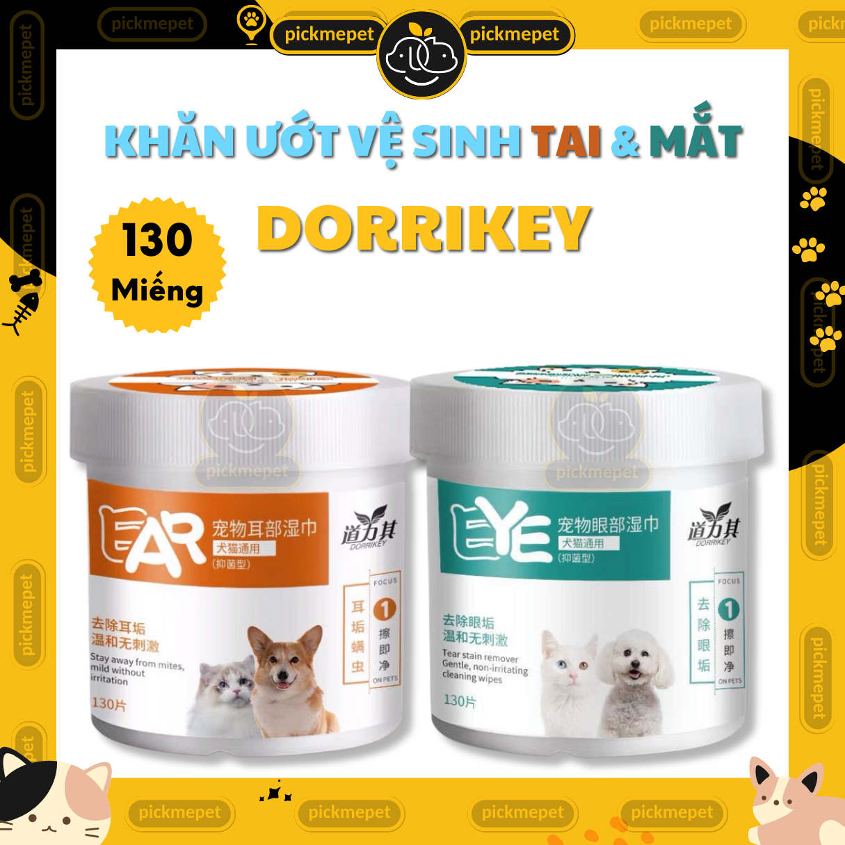 Khăn ướt lau tai, lau ố mắt - dorrikey dorikey cho chó mèo