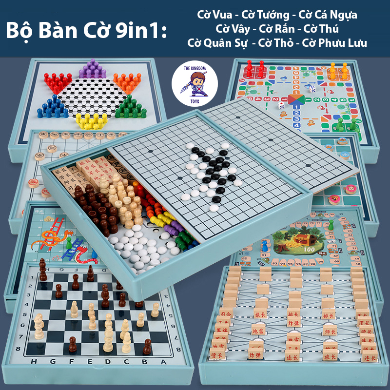 Đồ chơi bộ bàn cờ 9 trong 1 gồm cờ vua / cờ tướng / cờ cá ngựa / cờ vây / cờ nhảy / cờ kho báu siêu tiện lợi cho bé