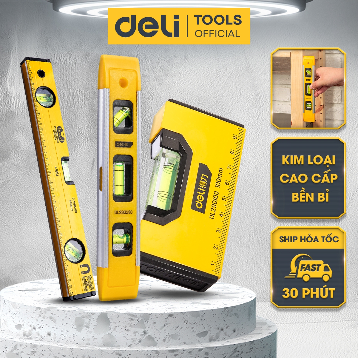 Thước Thủy Deli Cao Cấp Chính Hãng - Chất Liệu Hợp Kim Nhôm Siêu Bền, Chính Xác Tuyệt Đối, Tiện Dụng DL290230 / EDL290400 / DL290100