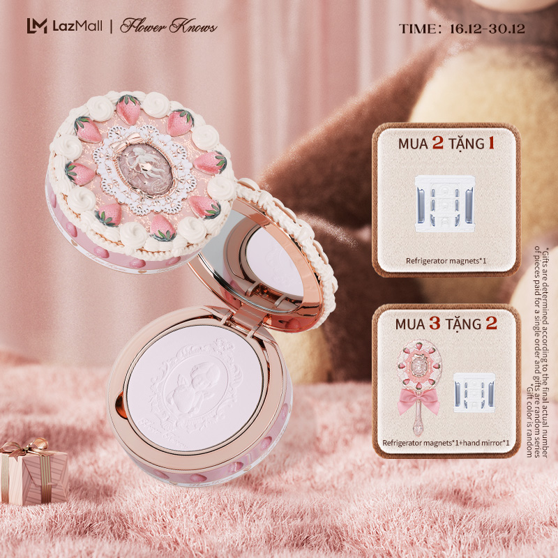  Flower Knows Phấn phủ dòng thần tình yêu dâu 9.5g Phù hợp với da hỗn hợp dầu khô Lớp trang điểm lâu trôi Strawberry Cupid Collection 