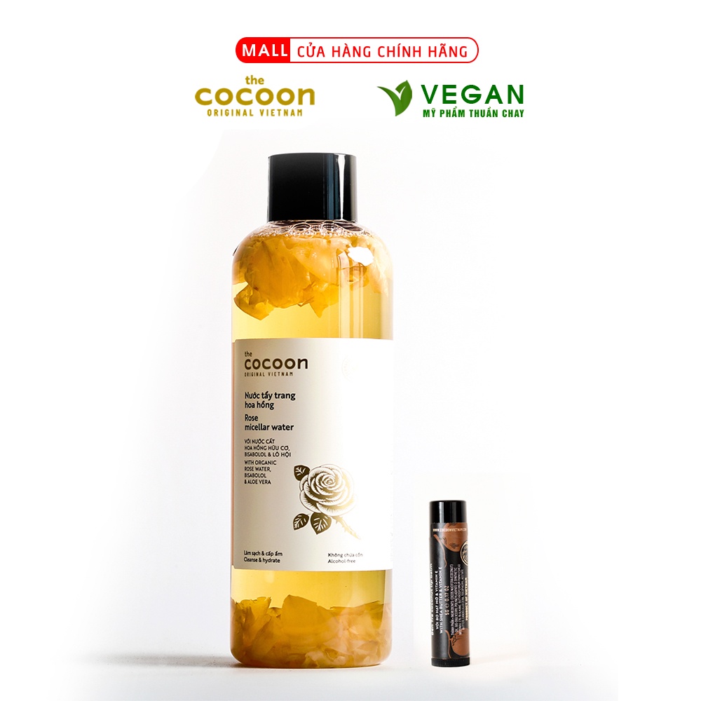 Combo Nước tẩy trang hoa hồng Cocoon 500ml + Son dưỡng môi dầu dừa Bến Tre Cocoon 5g