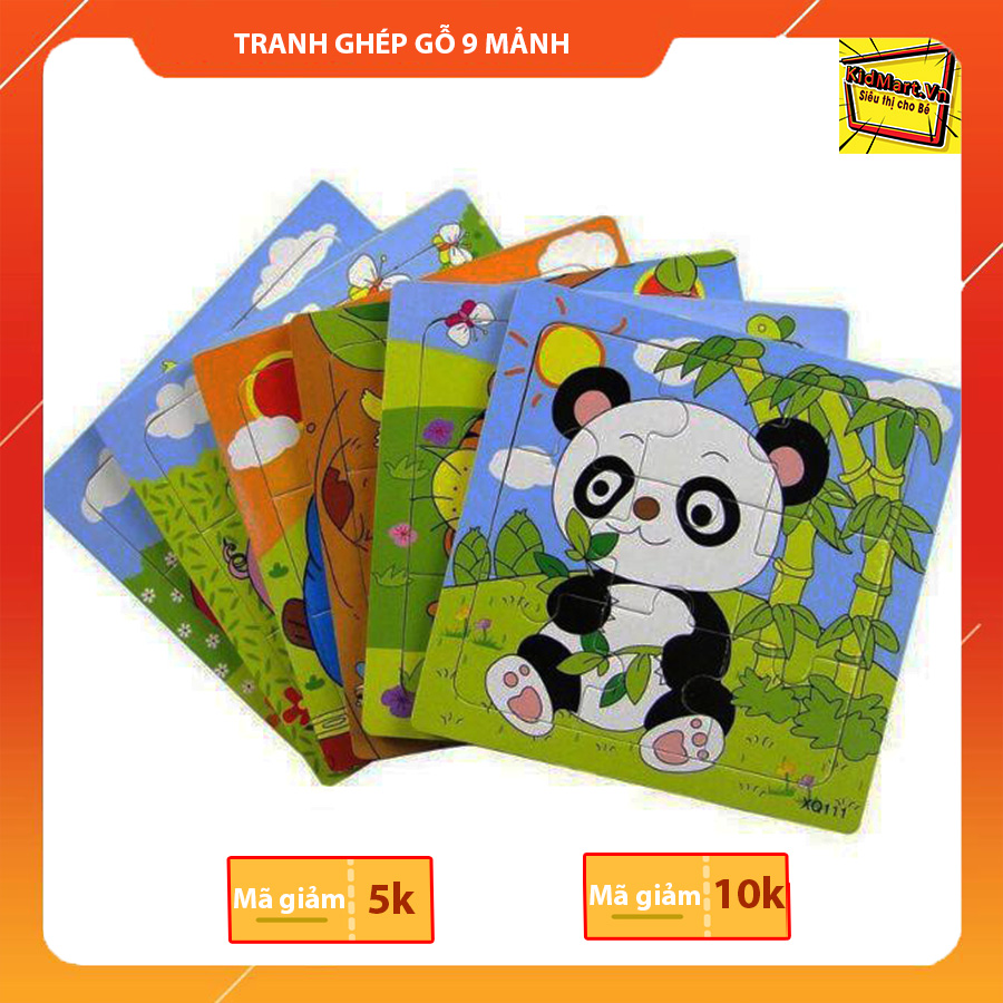 [Combo 10 món] Tranh ghép hình 9 mảnh cho Bé giá tốt nhiều hình ngộ nghĩnh - Đồ chơi trẻ em dành cho bé trai, bé gái - sieuthidochoigo - Đồ chơi xếp hình gỗ