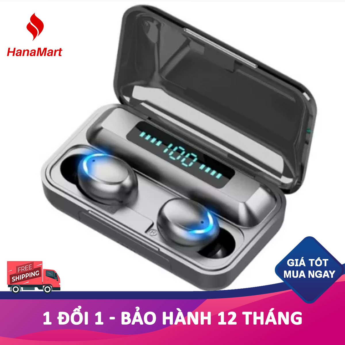 Tai nghe Bluetooth AMOI F9 Pro cho điện thoại thông minh iphone Android- kiểu dáng thể thao cho gaming Kiêm pin sạc dự phòng - Pin trâu hơn i7 i9 i11 i12- Mã giảm giá AmoiF9- HanaMart
