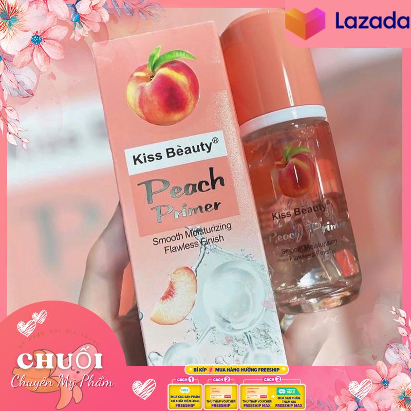 Primer lót trang điểm đa năng Kiss Beauty Peach | Kem lót trang điểm kèm serum dưỡng da Kiss Beauty Peach Face Serum & Primer