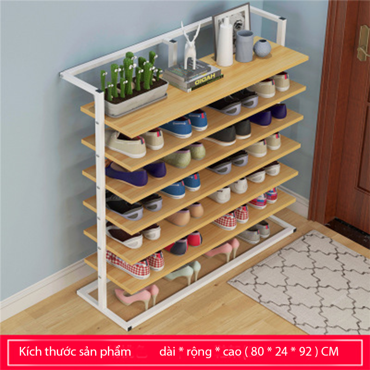 Kệ tủ đựng giày dép 6 tầng thông minh màu trắng, kem và nâu - Giá để giày bằng gỗ khung sắt bền đẹp trang trí nội thất nhà ở