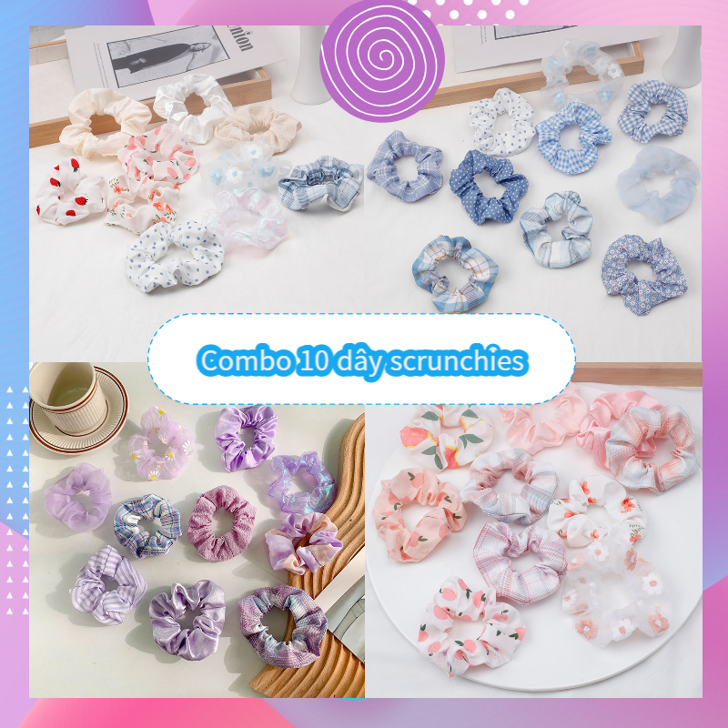 Set 10 dây buộc tóc scrunchies dễ thương