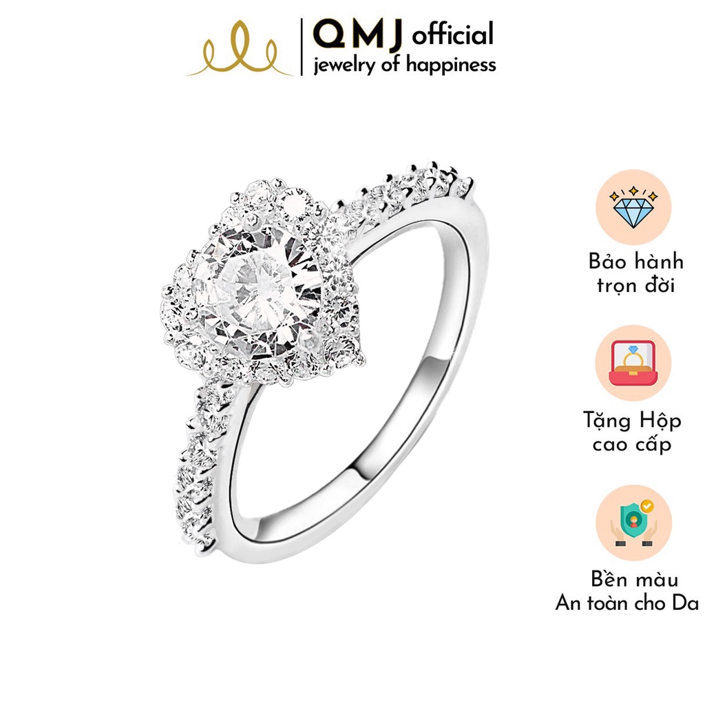 QMJ Nhẫn bạc nữ Trái tim nạm đá ổ chủ 4 chấu sang chảnh và quý phái, dành cho bạn gái thích phụ kiện thời sang nữ đẹp - QNL1902