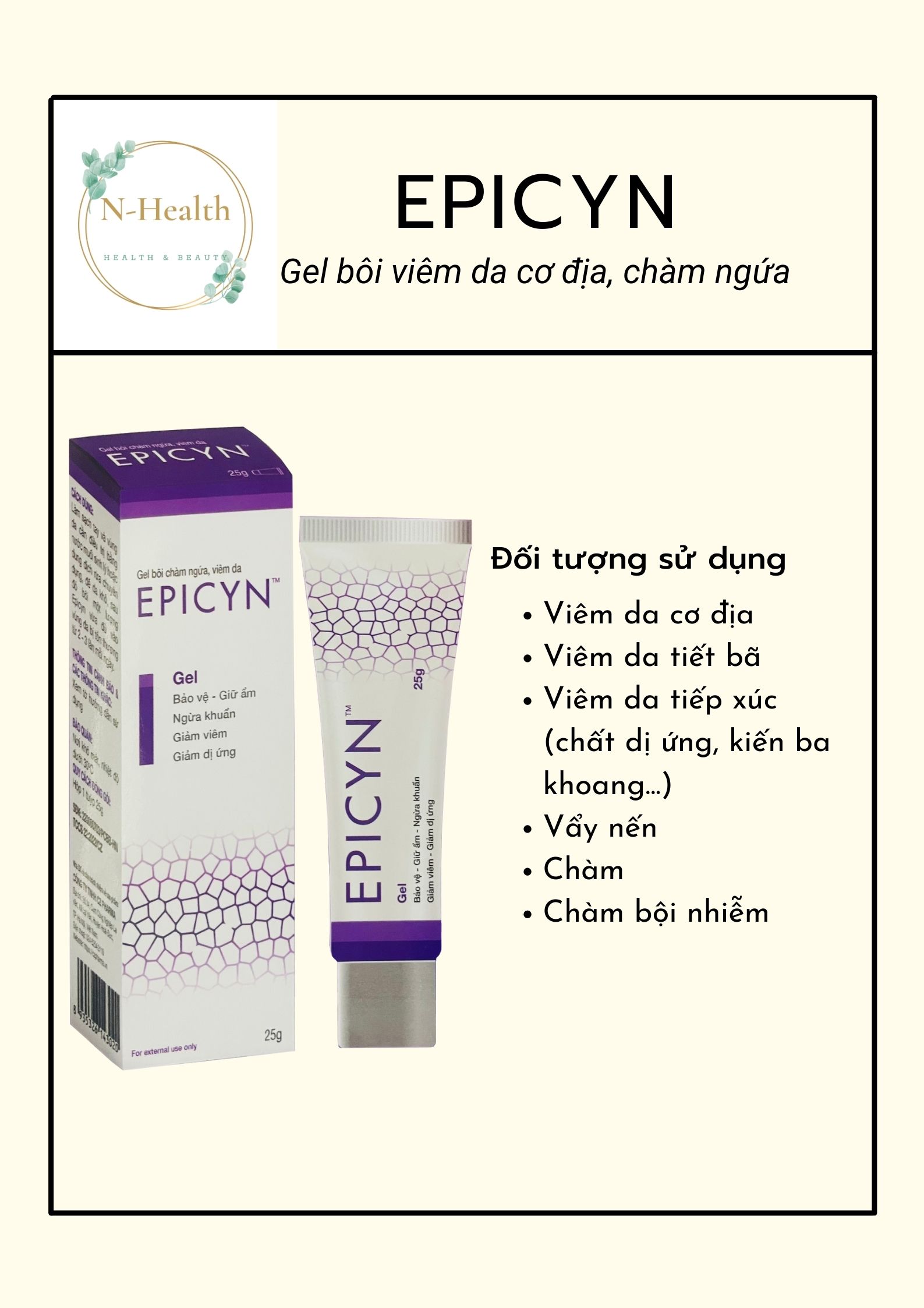 - Gel bôi viêm da cơ địa, chàm ngứa, giảm kích ứng, dị ứng, viêm da tiết bã Tuýp 25g