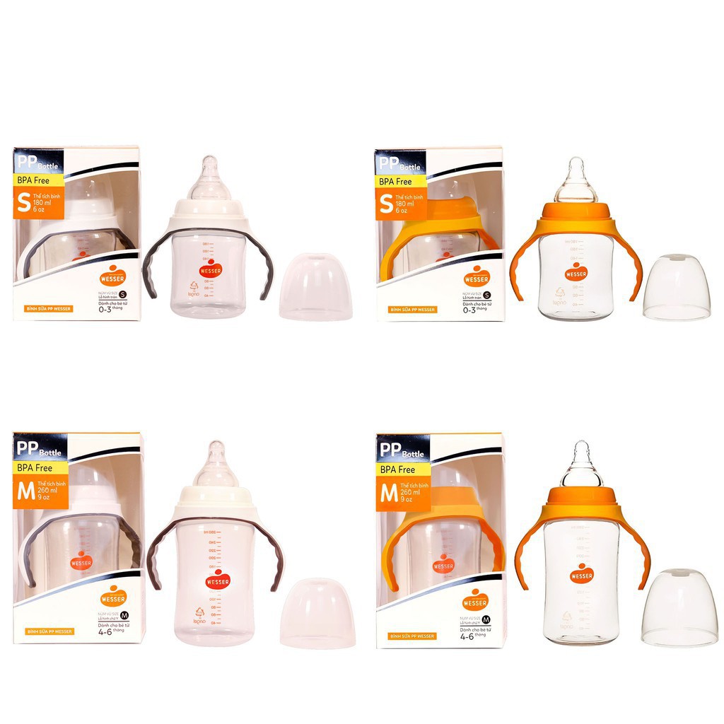 Bình sữa wesser cổ rộng pp mẫu mới 180ml - 260m