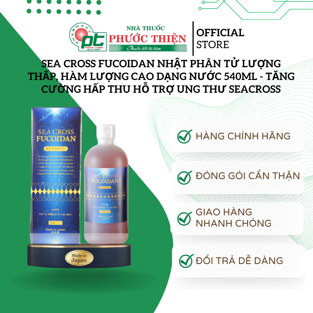 Sea cross fucoidan nhật phân tử lượng thấp, hàm lượng cao dạng nước 540ml - tăng cường hấp thu hỗ trợ ung thư seacross