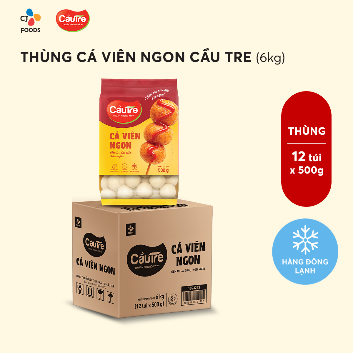 [HCM-HN] Thùng 12 gói Cá viên ngon Cầu Tre (500g x 12 gói)
