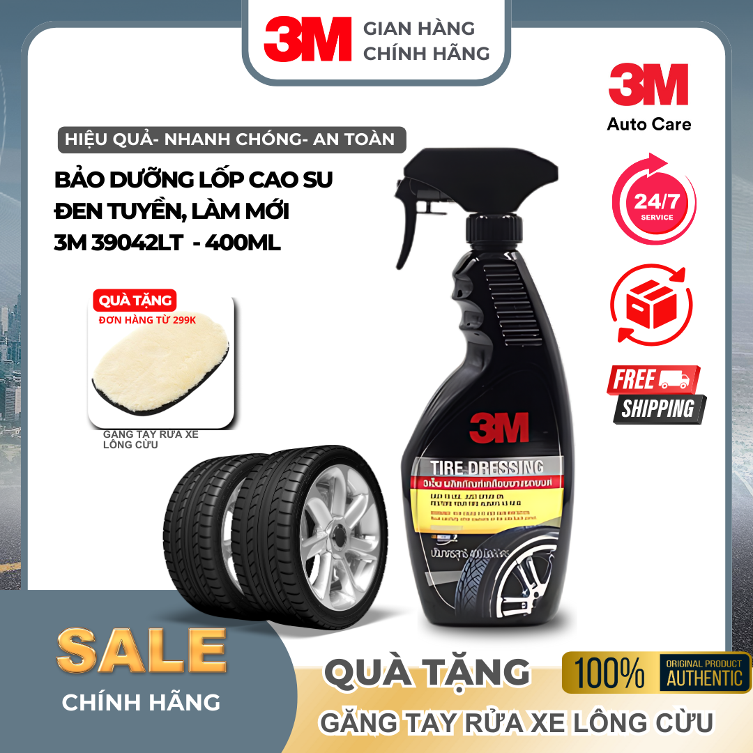 Chai xịt bảo dưỡng lốp xe, Tẩy sạch, tái tạo độ đen bóng ,Chống lão hóa vỏ xe  3M™ 39042 LT - 400ml Nhập khẩu Thái Lan