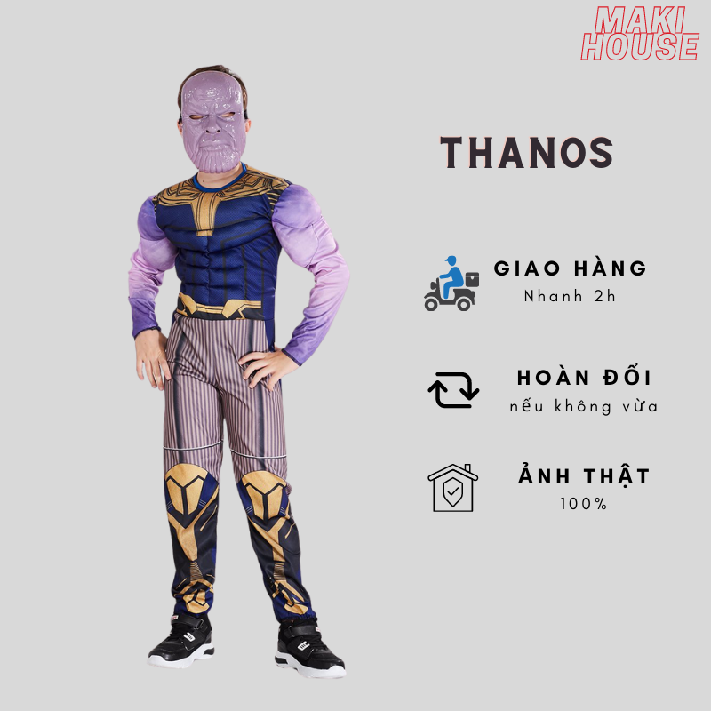 Bộ quần áo siêu anh hùng có mũ mặt nạ cho bé trai quần áo trẻ em nhân vật Thanos( Avenger - siêu anh hùng)