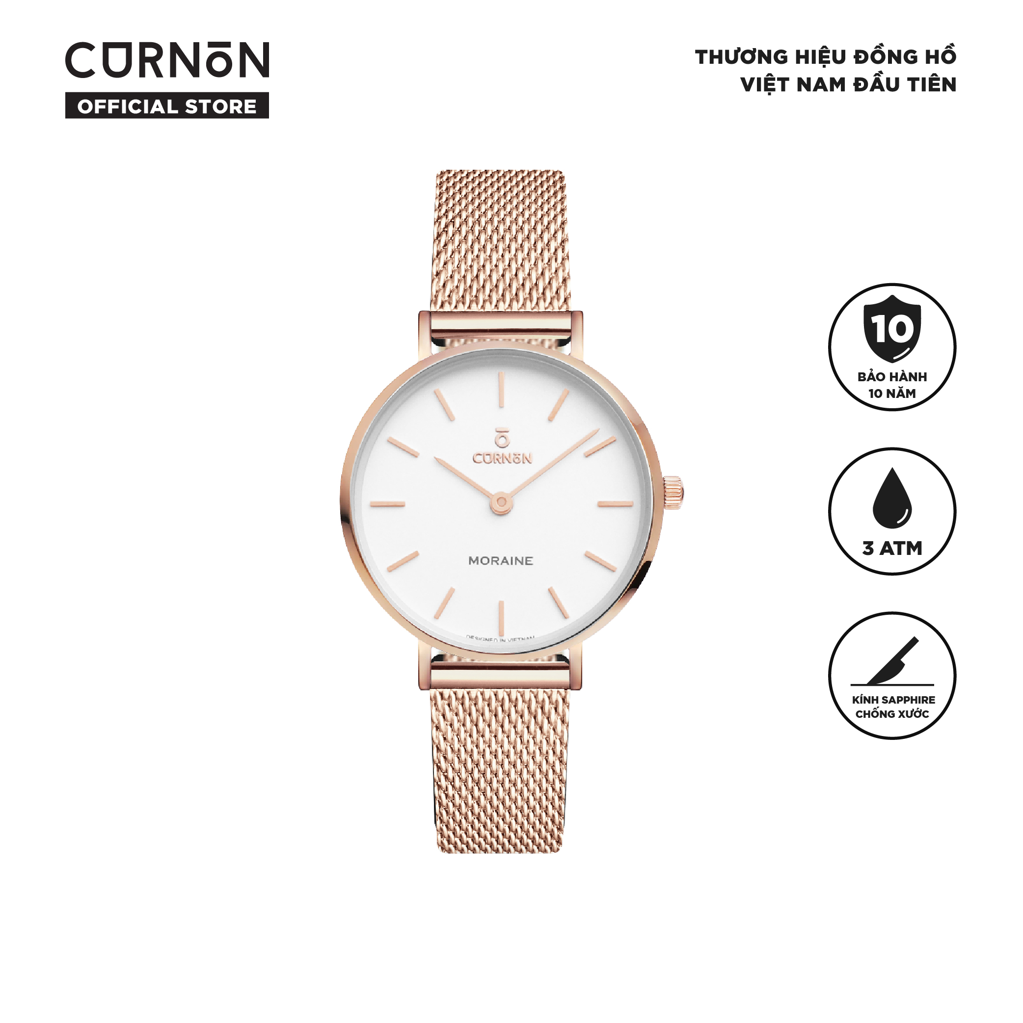 Đồng hồ nữ Curnon Moraine Desire dây thép cao cấp - Thiết kế mặt nhỏ tinh tế, thời trang - Kính Sapphire, chống nước 3ATM - Hàng chính hãng