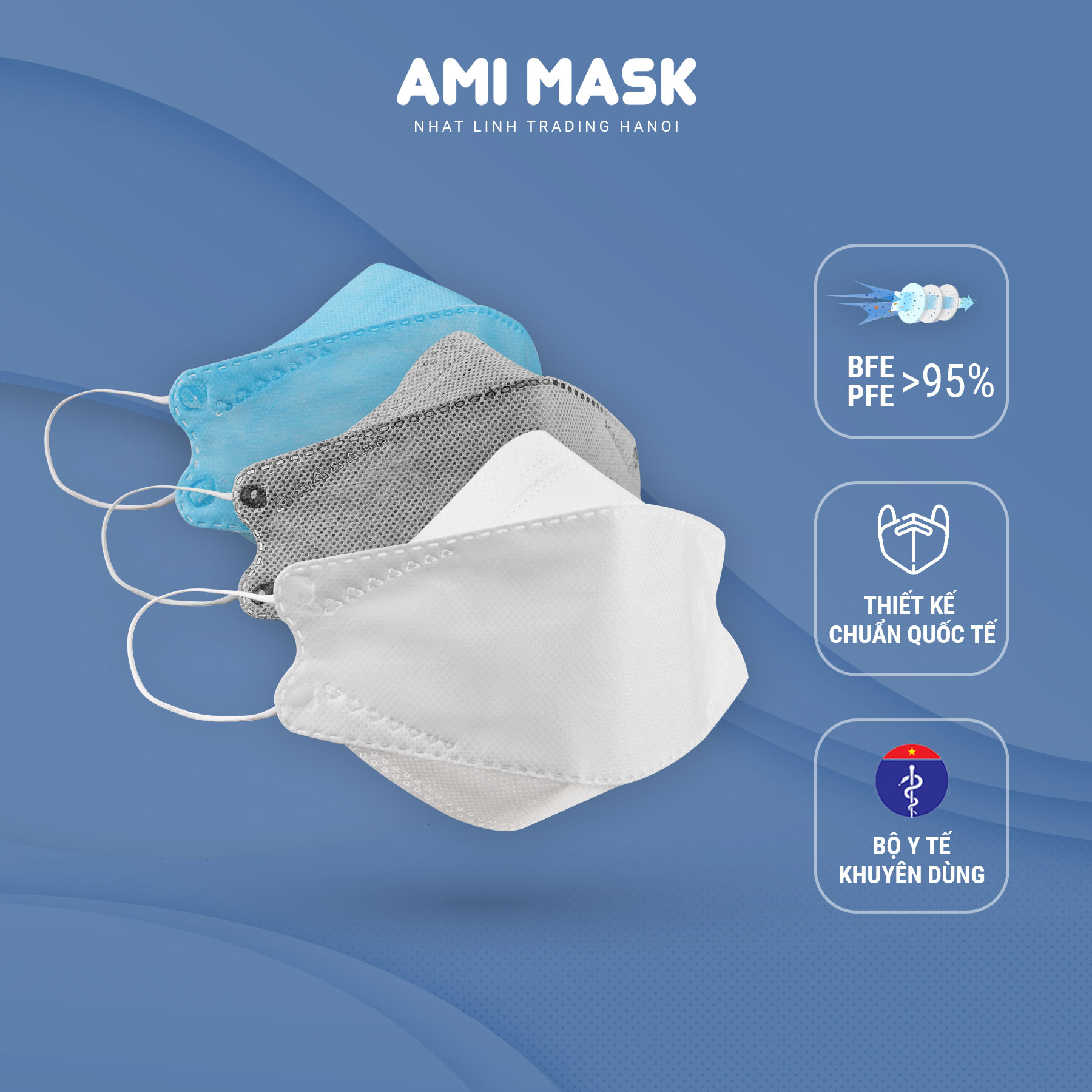 [10 chiếc] Khẩu trang y tế AMI KF94 Mask 4 lớp, kiểu dáng khẩu trang KF94 ôm gọn kháng khuẩn, chống bụi mịn