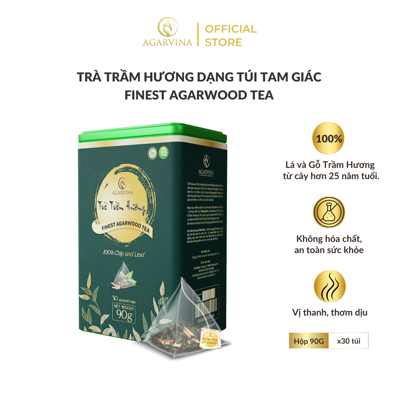 Trà trầm hương agarvina túi tam giác - hộp 30 túi x 3g