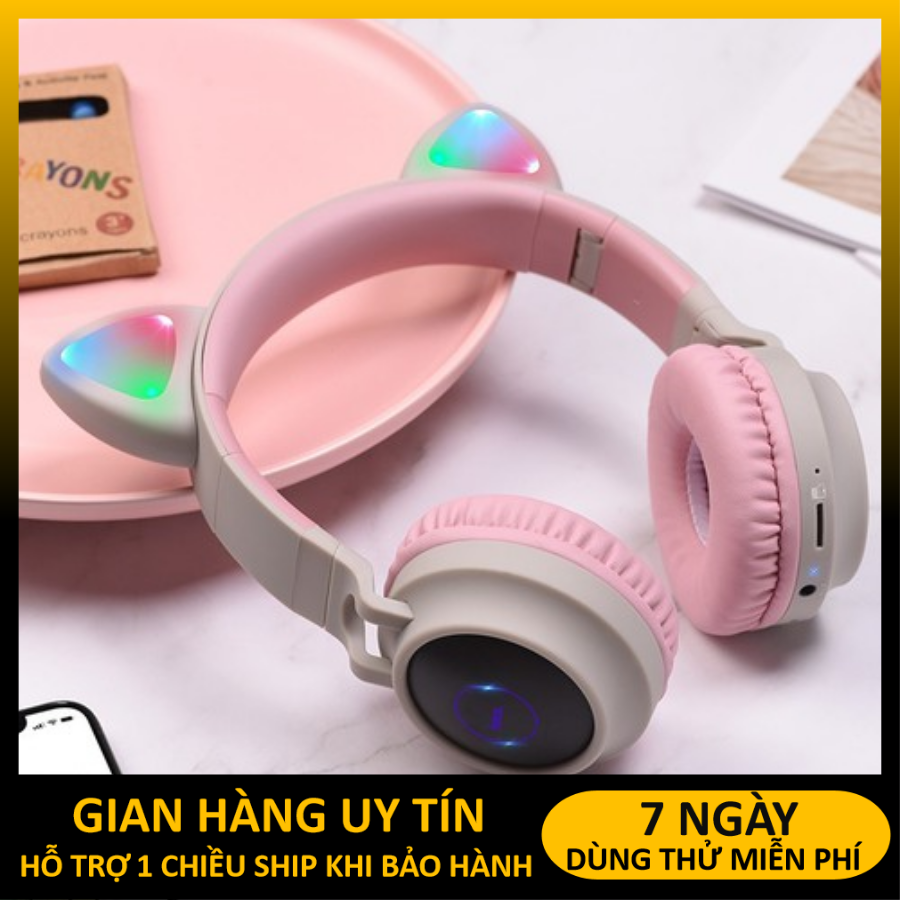 [HCM](Sale) Tai nghe mèo bluetooth chụp tai có mic đàm thoại Tai nghe tai mèo bluetooth chống ồn có thể gập gọn tiện lợi tai nghe thỏ cute có đèn led