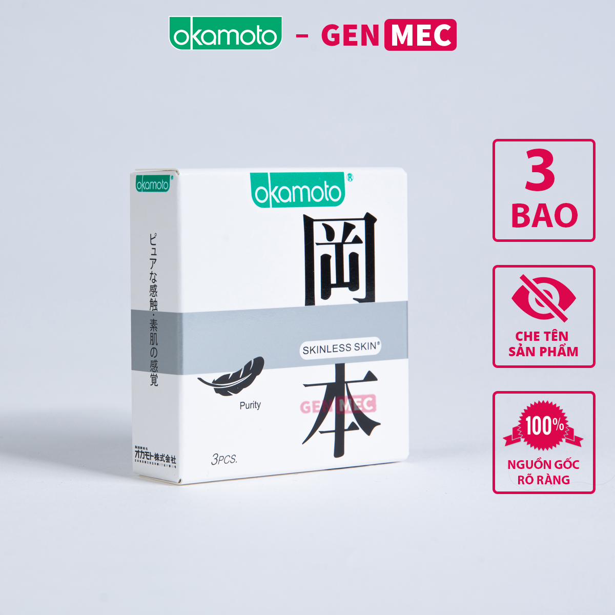 Bao Cao Su Siêu Mỏng Okamoto Skinless Skin Purity - Tinh Khiết Không Mùi - Siêu Khoái Cảm - BCS Okamoto Hộp 03 bao – GenMec