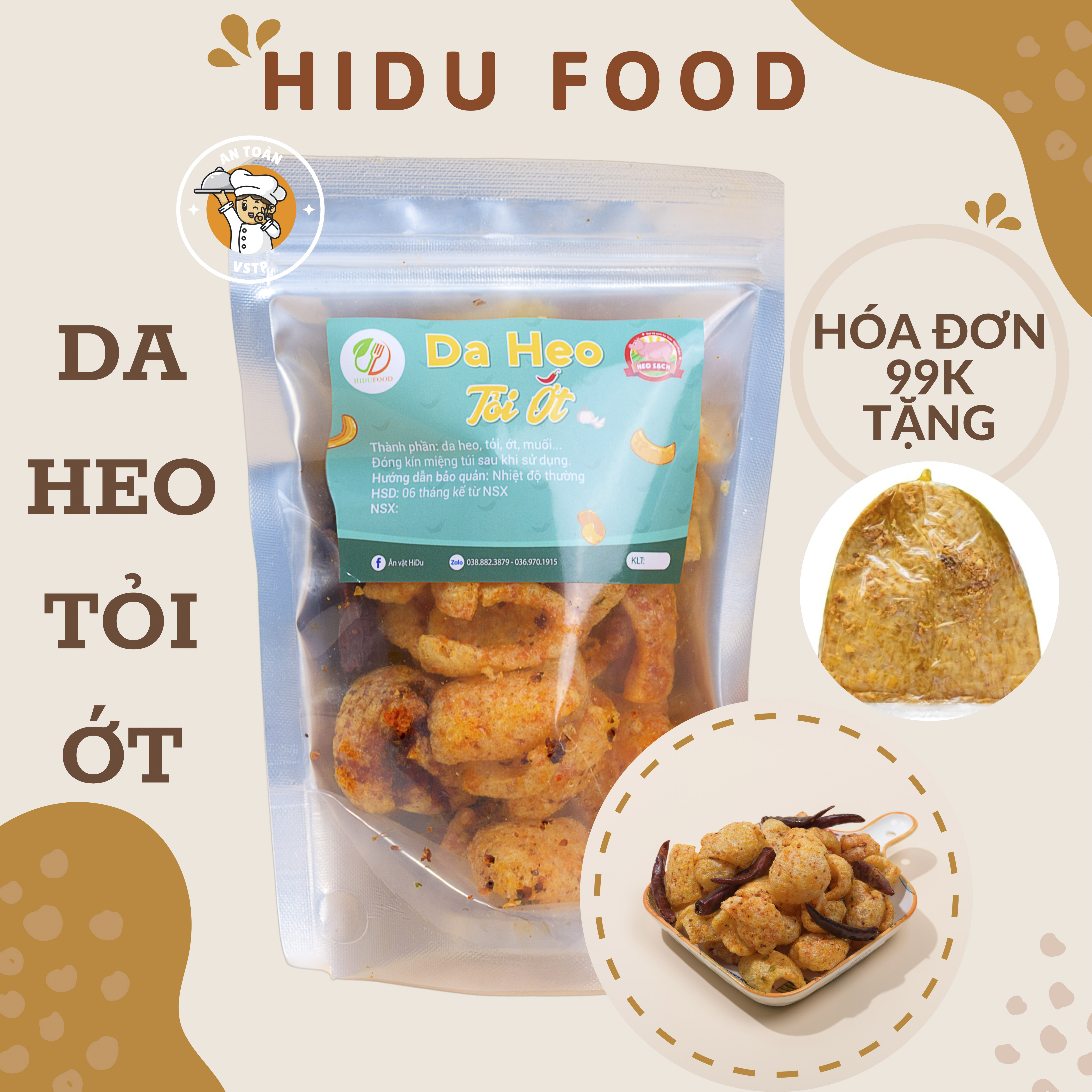 Da heo chiên giòn cháy tỏi ớt thái lan đồ ăn vặt HiDuFood