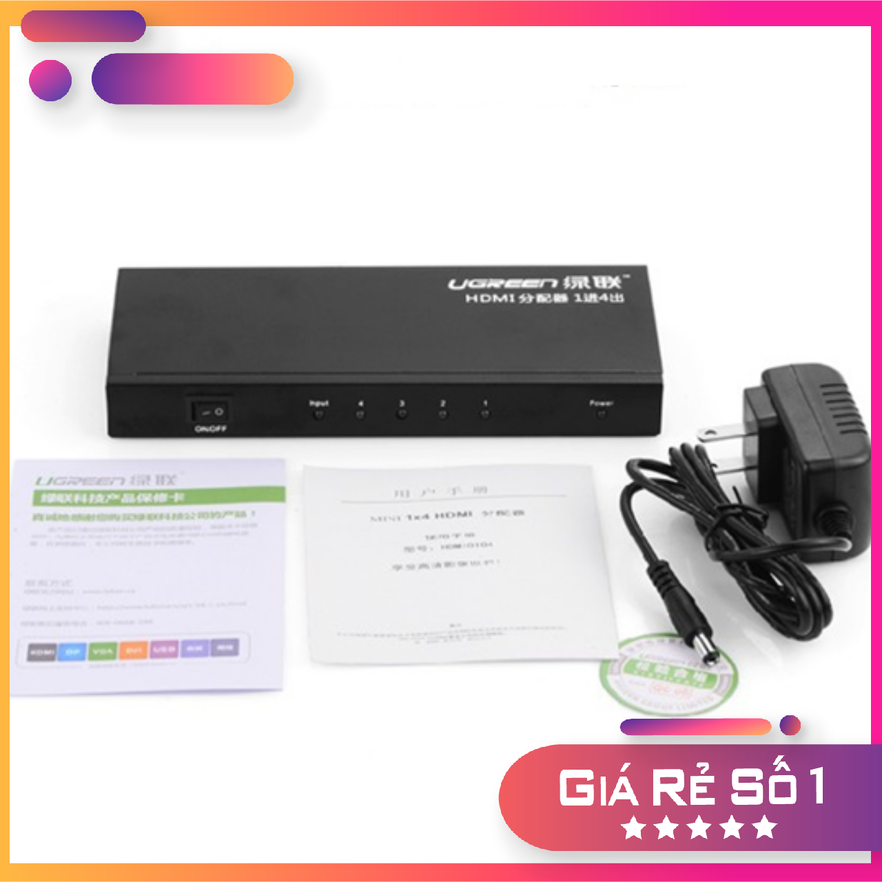 Bộ chia cổng hdmi 1 cổng ra 4 cổng 2k x 4k hỗ trợ full hd u&green 40202