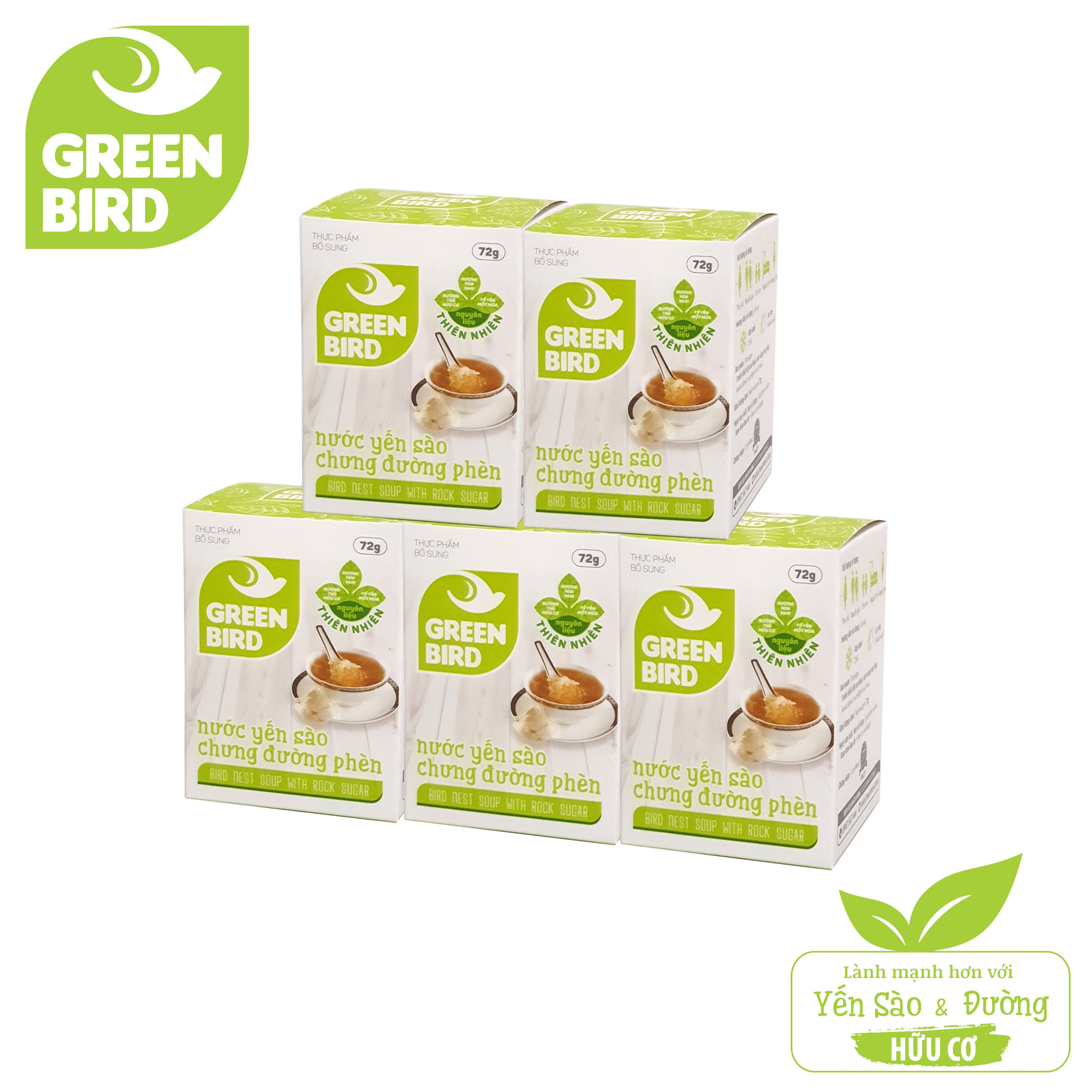 Combo 5 hũ green bird 72g - nước yến sào chưng đường phèn