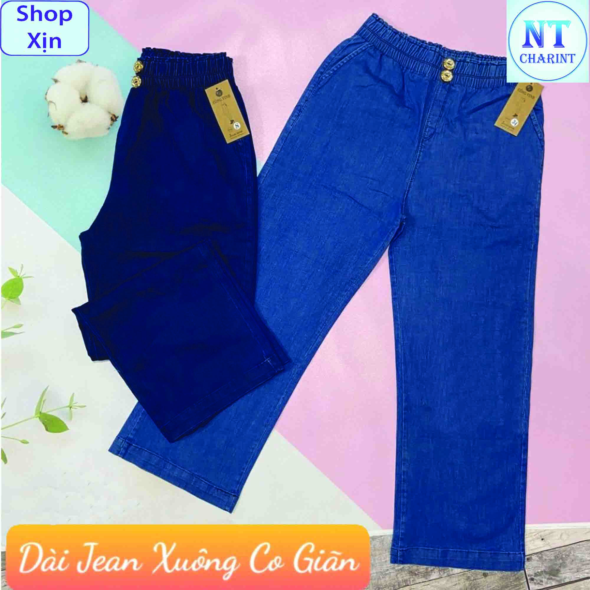 Quần jean ống rộng lưng thun nữ NT CHARINT cạp chung co giãn thoải mái chất Vải Dày Mịn Thoáng MátFree size từ 60kg đến 68kg J013.02