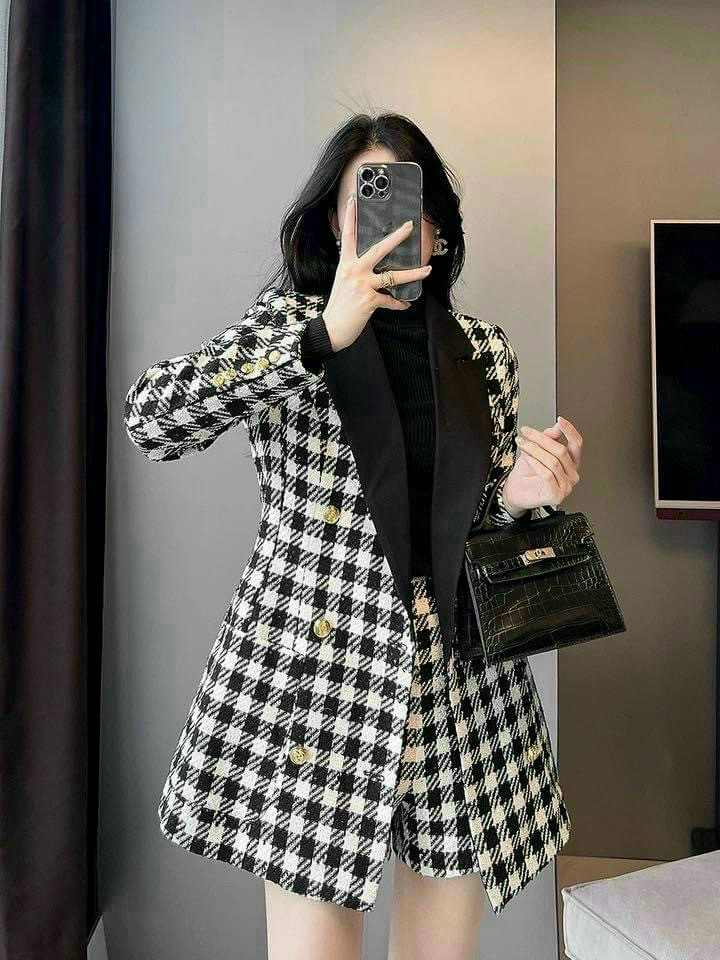 Set vest dạ caro kèm quần short hot hit thu đông Thời Trang Nữ Tiểu Thư Sang Chảnh Thanh Lịch