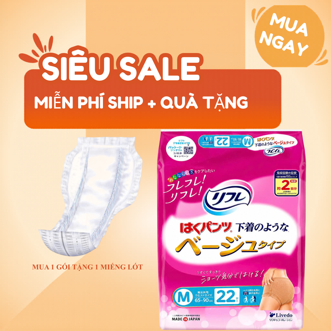 Tã quần người lớn Livedo Nhật Bản size M tặng kèm miếng lót bổ sung