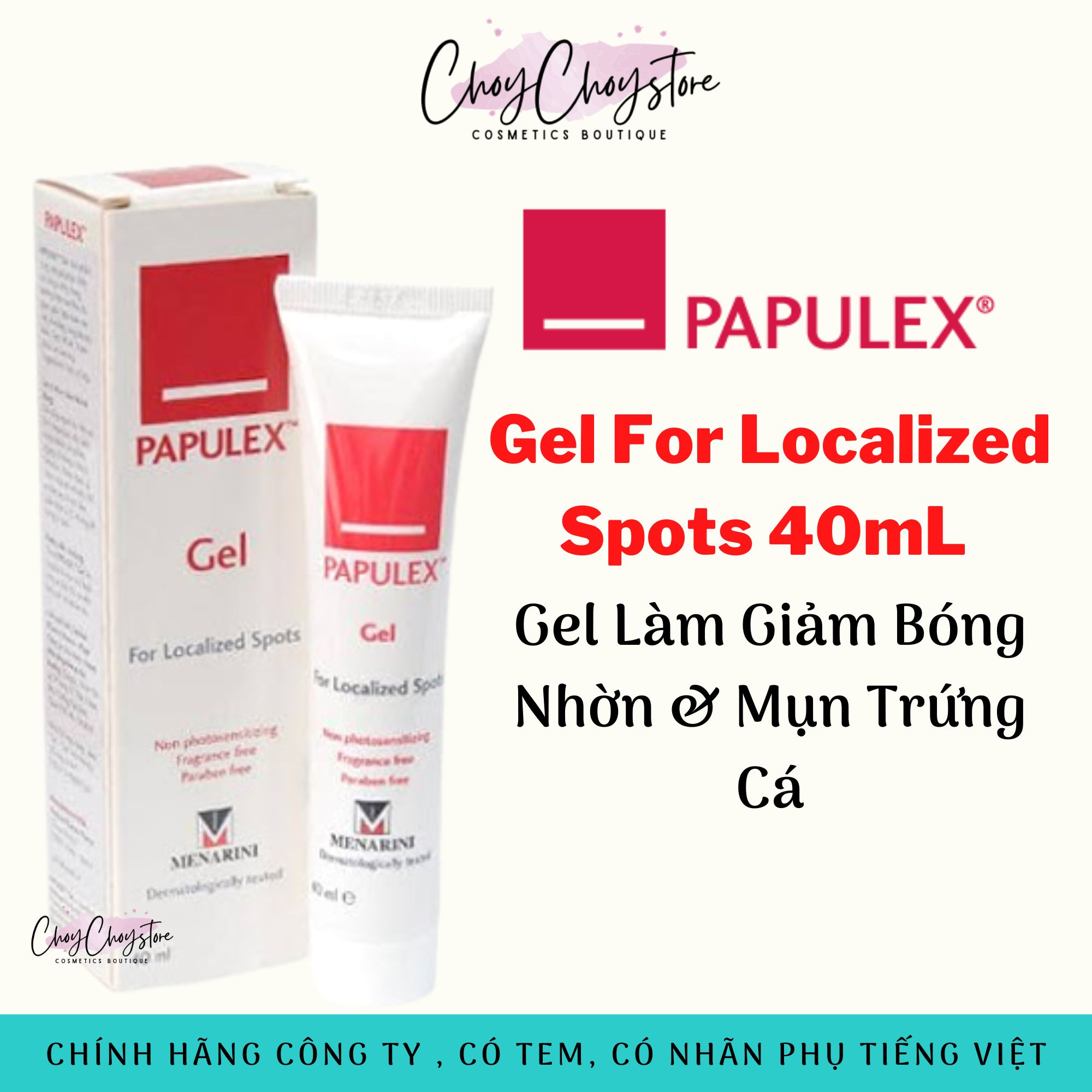 [TEM CTY] Gel giảm mụn PAPULEX Gel For Localized Spots 40mL - Gel giảm mụn trứng cá