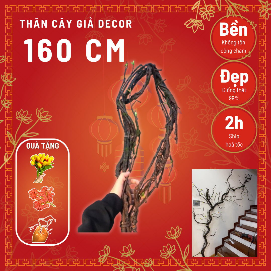  Thân cây giả trang trí - Dài từ 150 đến 180 cm - Nhiều mẫu - Thân cây leo tường - Cây giả hoa lụa decor giống thật 99% - Làm khung cho dây leo hoa hồng ban công rất đẹp 