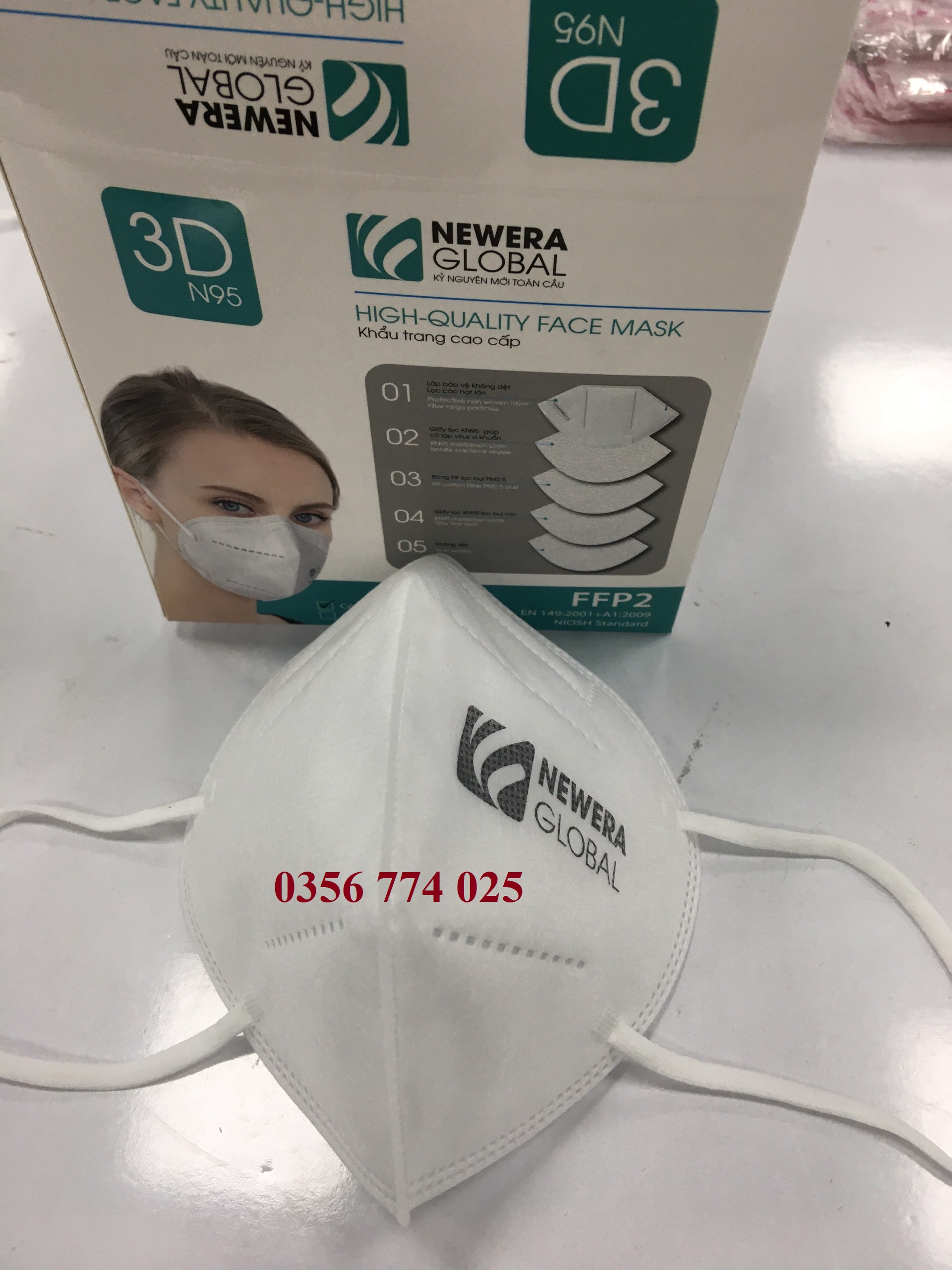 Khẩu trang n95 3d n95 5 lớp, newera global, 1 hộp 20 chiếc