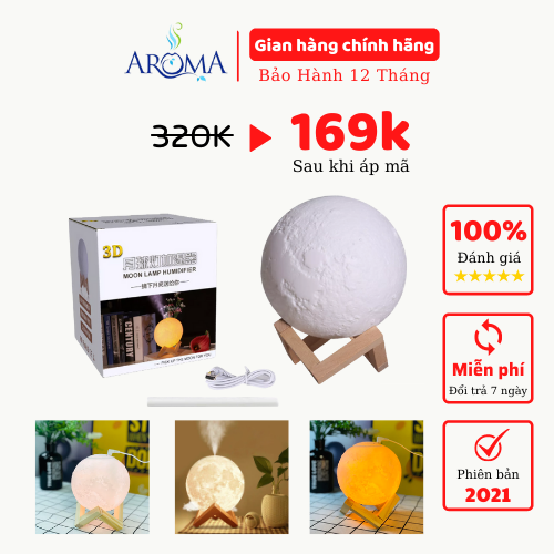 Máy xông tinh dầu hình mặt trăng, Đèn ngủ mặt trăng phun sương tạo ẩm - Dung Tích Lớn 880ml