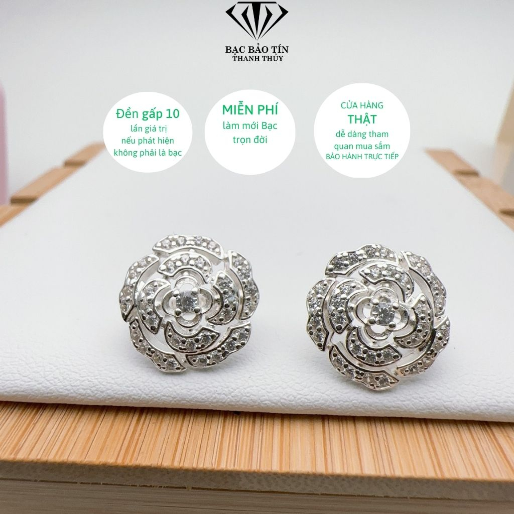 Bông tai bạc nữ hoa hồng cao cấp Bảo Tín Thanh Thủy