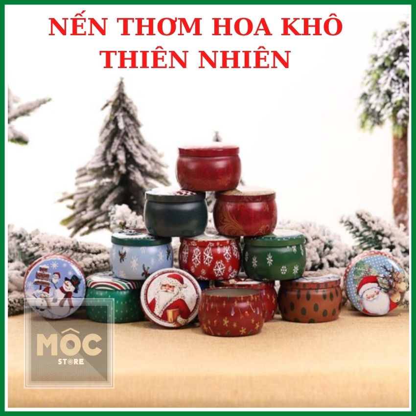 HỘP NẾN THƠM HOA KHÔ THIÊN NHIÊN siêu xinh, hương hoa cỏ tự nhiên cực kỳ thư giãn sảng khoái, vật liệu an toàn, hộp 60mm x 45mm, đèn cầy giáng sinh, trang trí noel, decor Tết, nến noel, relaxing Scented candle, Mocstore, giá rẻ