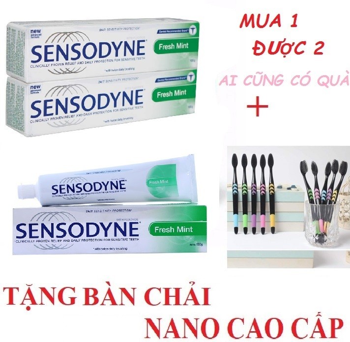 COMBO 3 HỘP KEM ĐÁNH RĂNG SENSODYNE TẶNG KÈM 1 BÀN CHẢI THAN HOẠT TÍNH NANO - KDRR2