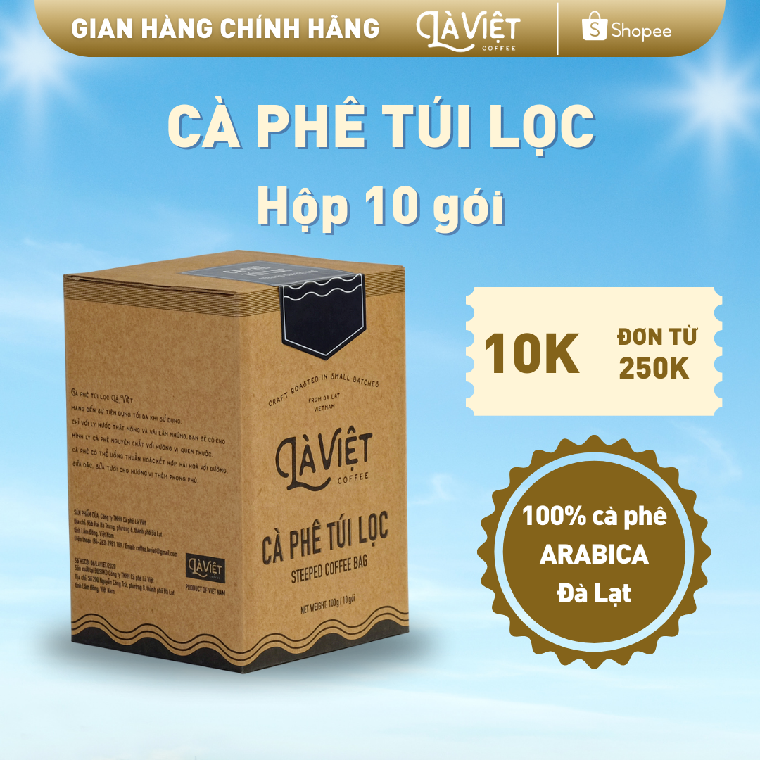 Cà phê túi lọc là việt 100% arabica hộp 10 gói vị hài hòa