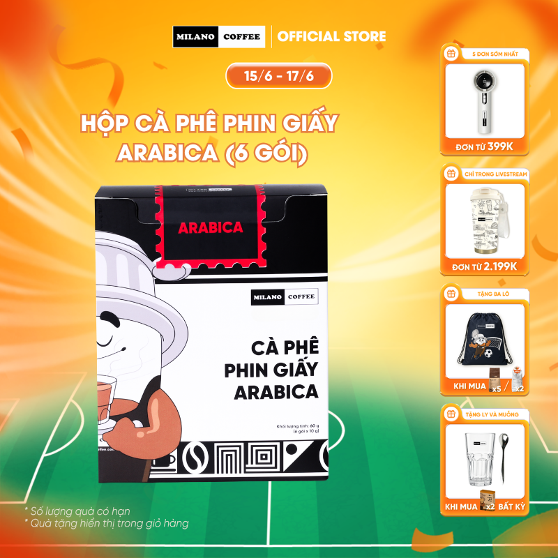Cà phê phin giấy Arabica Milano Coffee - Hộp 6 gói x 10g