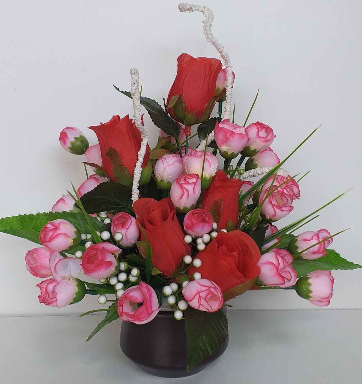 [LOAI CAO CẤP] Chậu Hoa Hồng Trang Trí Nhà Đẹp Monisa Gift - Hoa Giả Đẹp,Hoa Vải Lụa Cao Cấp- Cành lá giả nhân tạo cành hồng - Lọ hoa giả nhân tạo