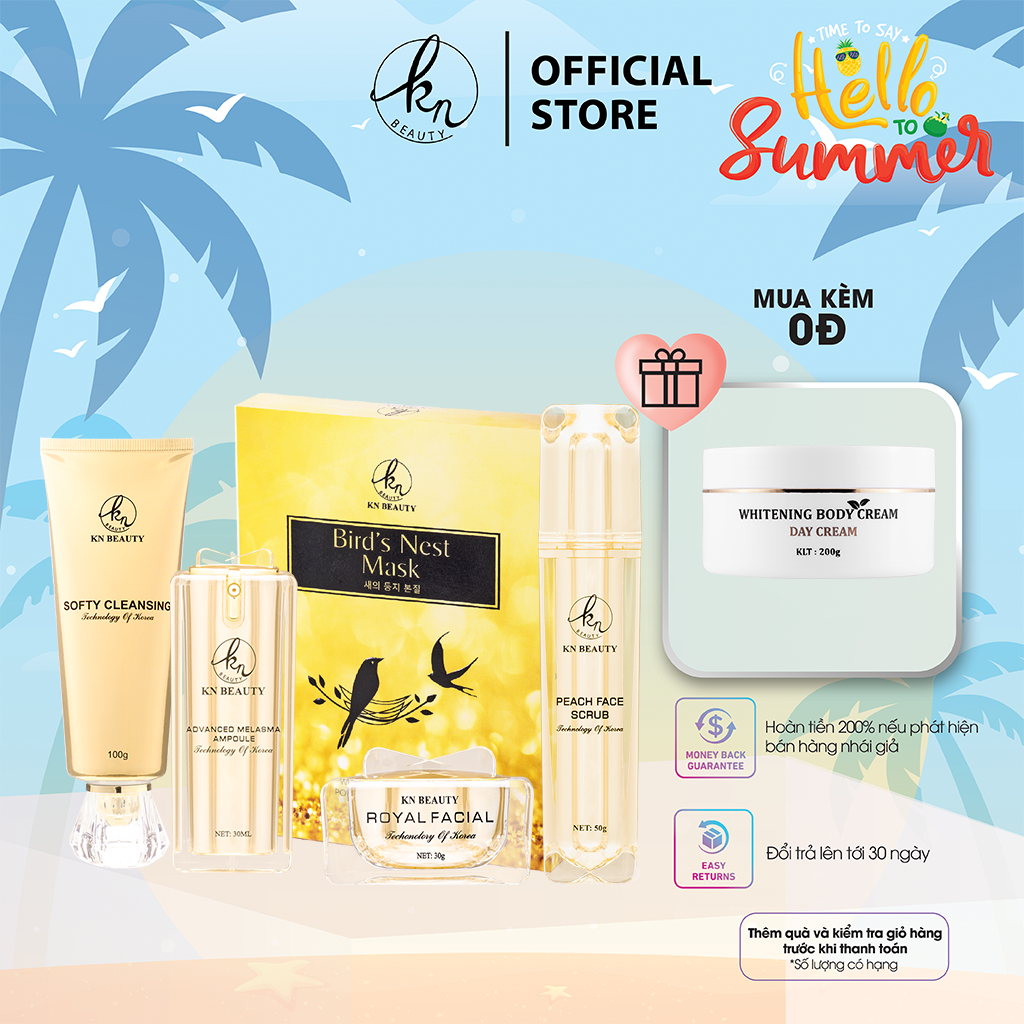 Bộ 5 sản phẩm giúp trẻ hóa da nâng cao GOLD VIP KN Beauty : Sữa rửa mặt+Ampoule+kem dưỡng da+tẩy tế bào chết+mặt nạ