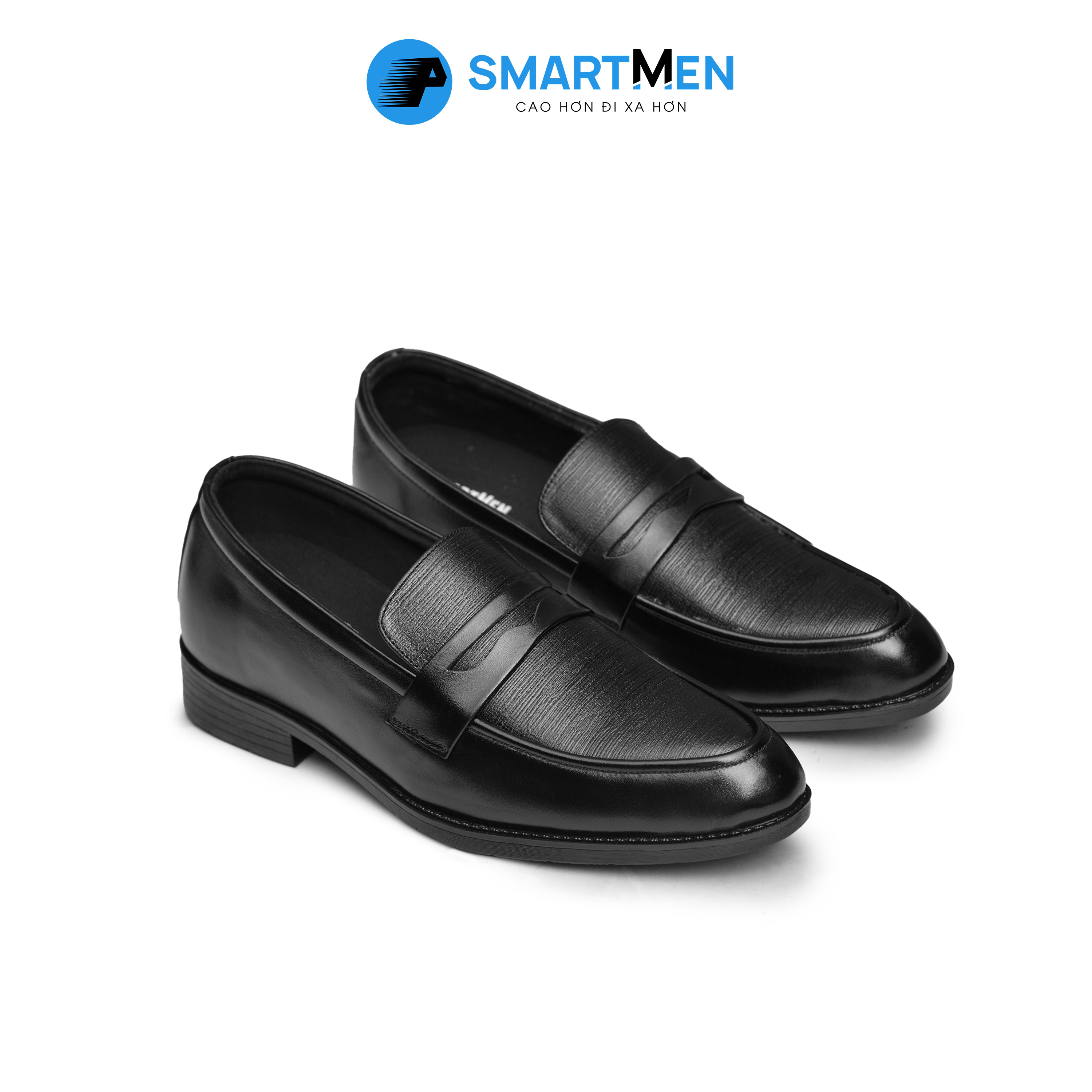 Giày lười công sở tăng chiều cao da bò SmartMen GL-04 đen