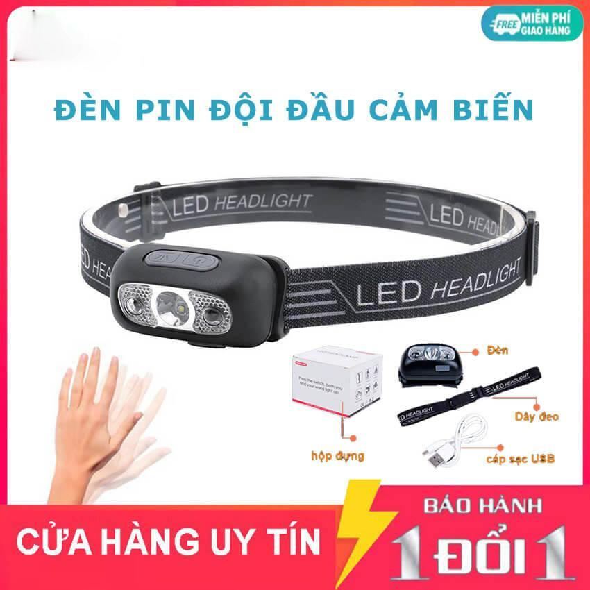 Đèn pin đội đầu siêu sáng cảm biến bằng tay, chống nước IPX6, 3 chế độ sáng, đèn pin đeo trán cảm ứn
