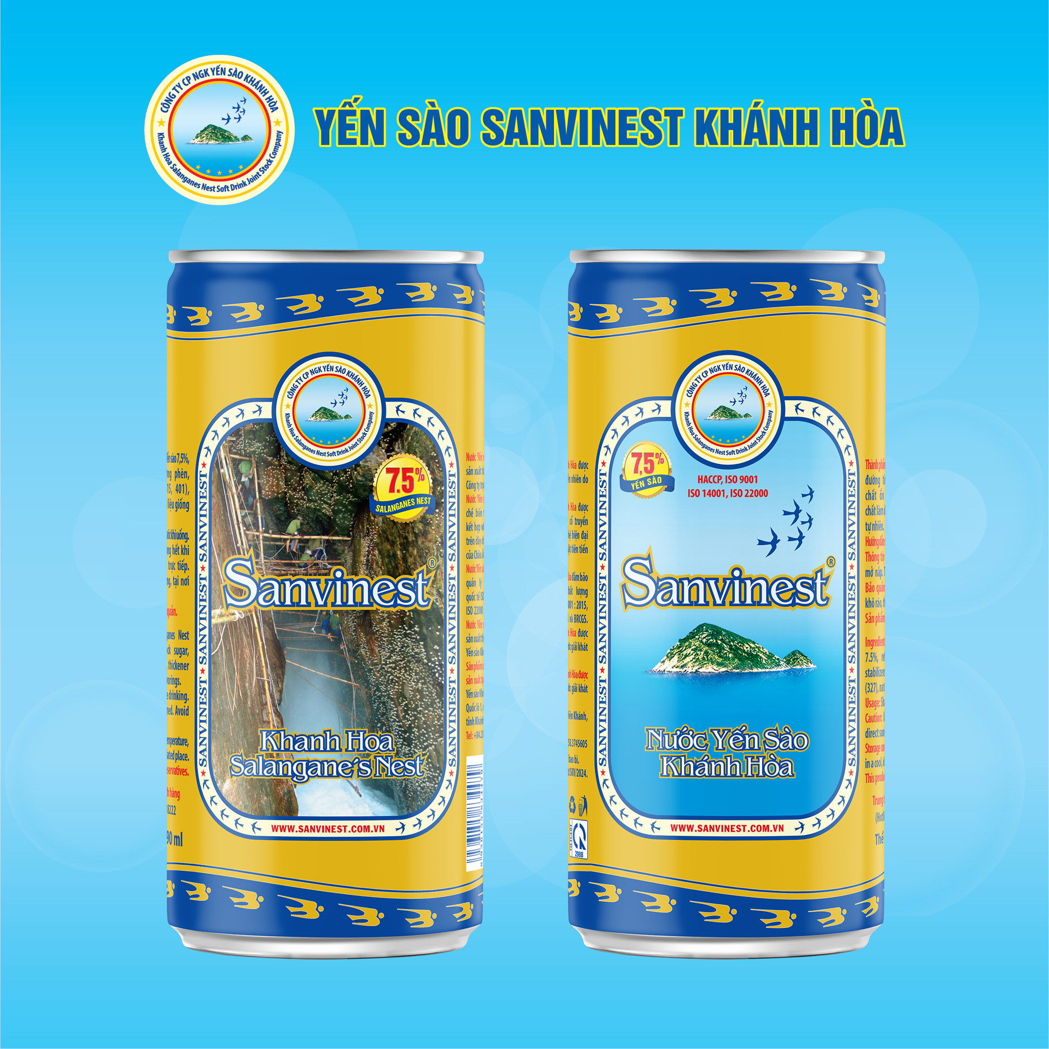 Nước yến sào Khánh Hòa có đường Sanvinest Lon 190ml, 7.5% yến sào, có đường.