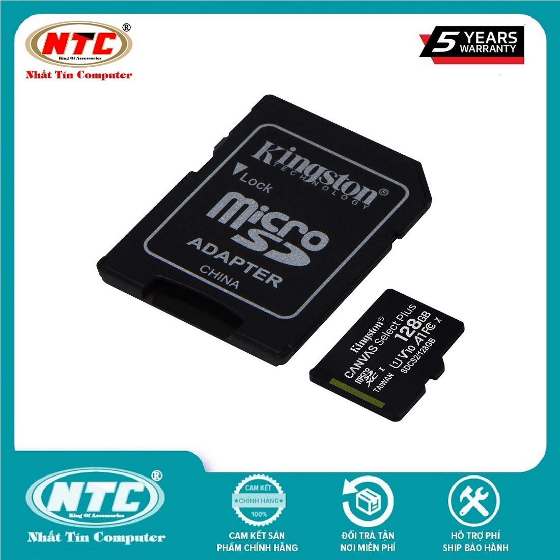 Thẻ nhớ MicroSDXC Kingston Canvas Select Plus 128GB 100MB/s U1 V10 A1 (Đen) - Kèm Adapter - Nhất Tín Computer