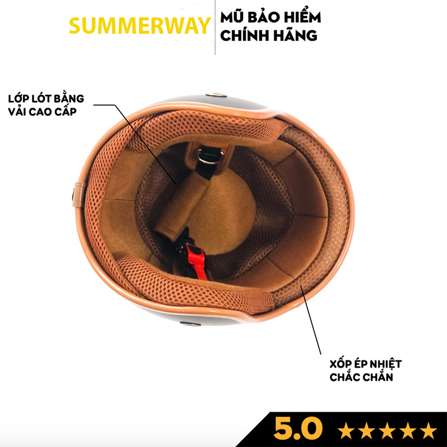 MŨ BẢO HIỂM 3/4 ĐẦU LÓT NÂU KÈM KÍNH PHI CÔNG 7MÀU,KHÁO QUAI CAO CẤP,ĐẠT CHUẨN CR