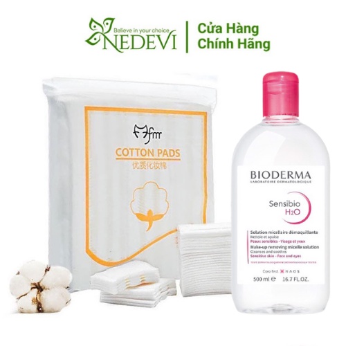 Combo bông tẩy trang cotton pads + nước tẩy trang bioderma tẩy trang sạch sâu, lấy đi các chất bụi bẩn, bã nhờn - nedevi