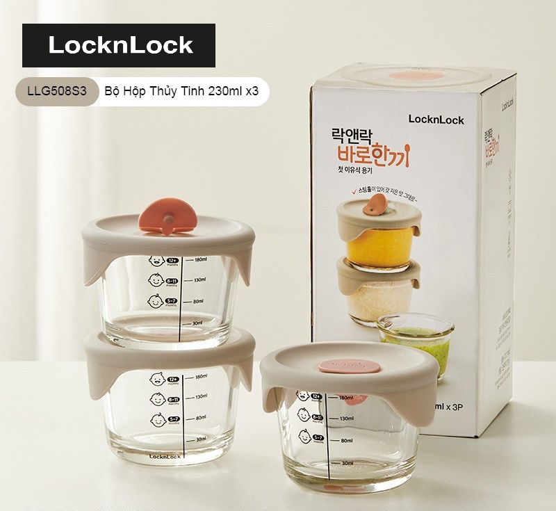 Bộ 3 hộp thủy tinh lock&lock 230ml llg508s3