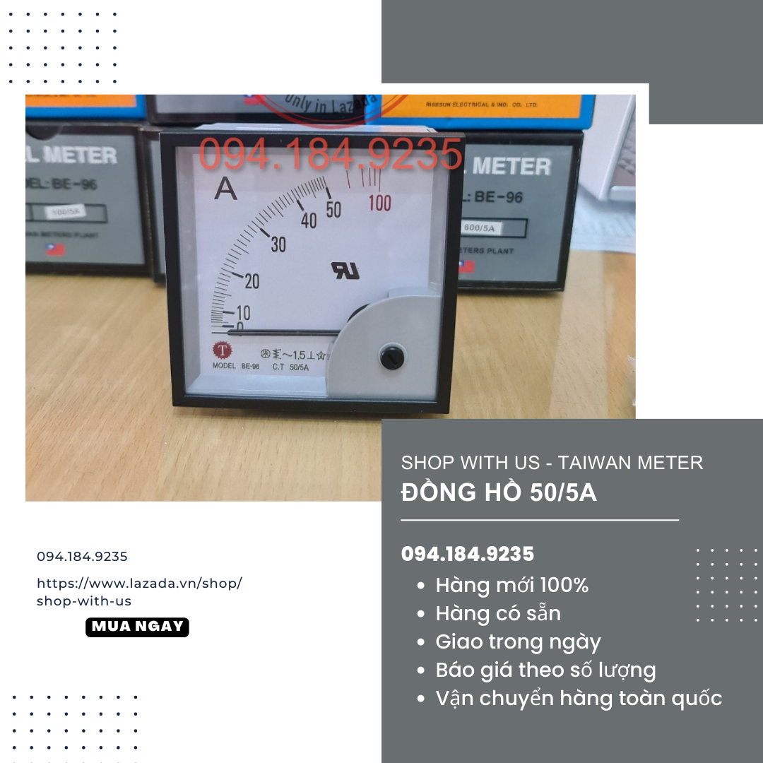 Đồng hồ 50/5a gián tiếp - đồng hồ 50a gián tiếp - đồng hồ ampe 96x96 - đồng hồ ampe taiwan meters - ampe kế - đồng hồ a be96